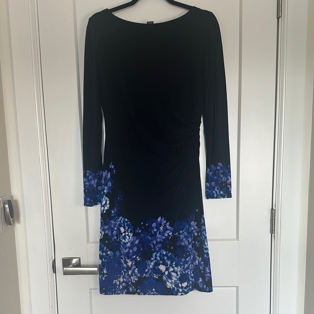 Ralph Lauren Black and Blue Embellished Sheath Dress